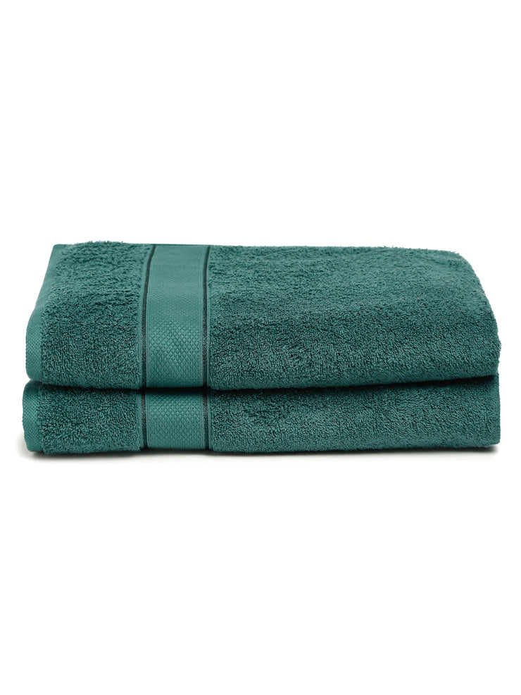 Creeva Dark Green 2 Pc Solid 525 GSM Bath Towel Set