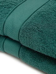 Creeva Dark Green 2 Pc Solid 525 GSM Lady Bath Towel Set