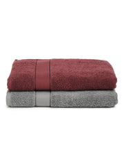 Creeva Grey & Wine 2 Pc Solid 525 GSM Bath Towel Set