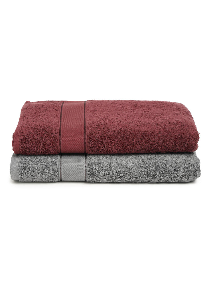 Creeva Grey & Wine 2 Pc Solid 525 GSM Bath Towel Set