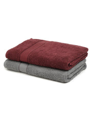 Creeva Grey & Wine 2 Pc Solid 525 GSM Bath Towel Set