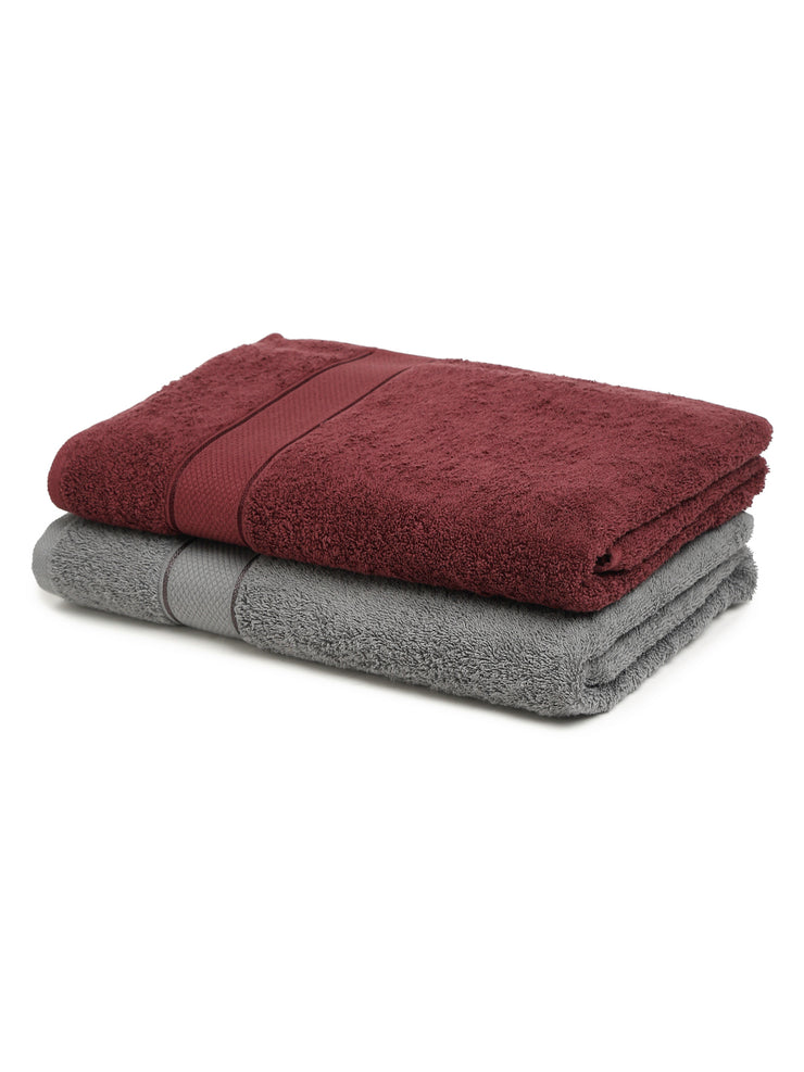 Creeva Grey & Wine 2 Pc Solid 525 GSM Bath Towel Set
