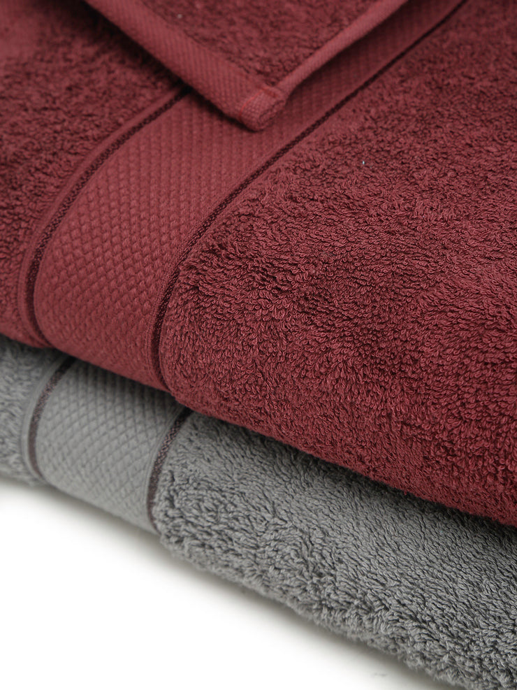 Creeva Grey & Wine 2 Pc Solid 525 GSM Bath Towel Set