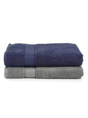Creeva Grey & Navy 2 Pc Solid 525 GSM Bath Towel Set