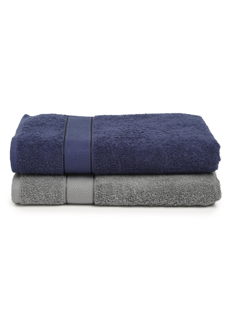 Creeva Grey & Navy 2 Pc Solid 525 GSM Bath Towel Set