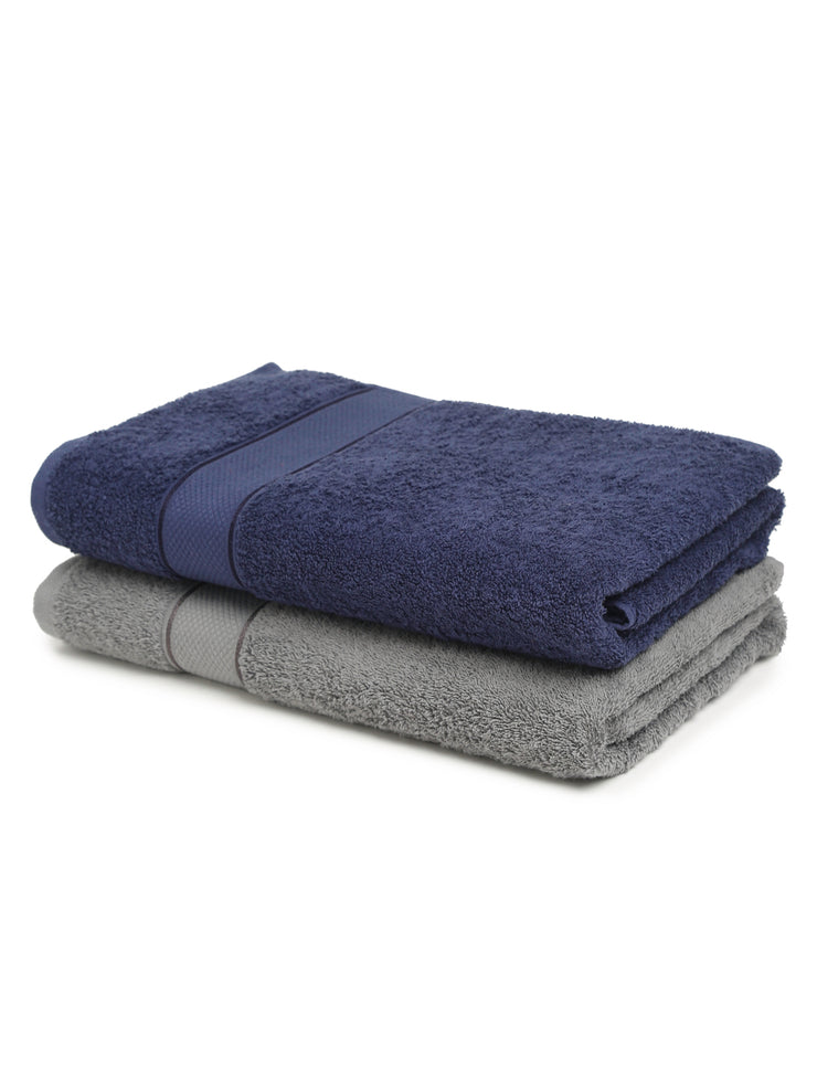 Creeva Grey & Navy 2 Pc Solid 525 GSM Bath Towel Set
