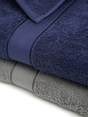 Creeva Grey & Navy 2 Pc Solid 525 GSM Bath Towel Set