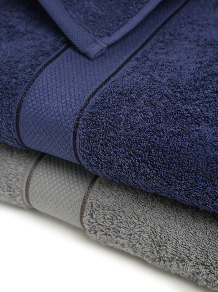 Creeva Grey & Navy 2 Pc Solid 525 GSM Bath Towel Set