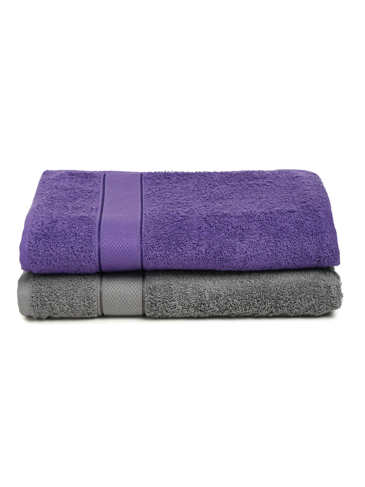 Creeva Grey & Violet 2 Pc Solid 525 GSM Bath Towel Set