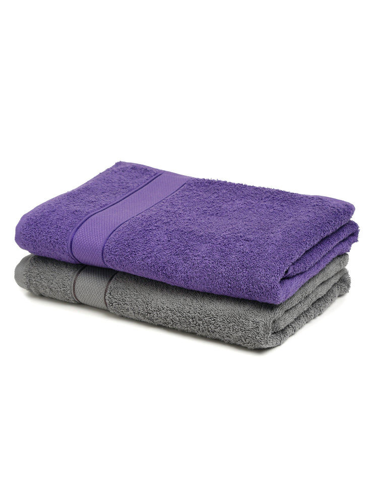 Creeva Grey & Violet 2 Pc Solid 525 GSM Bath Towel Set
