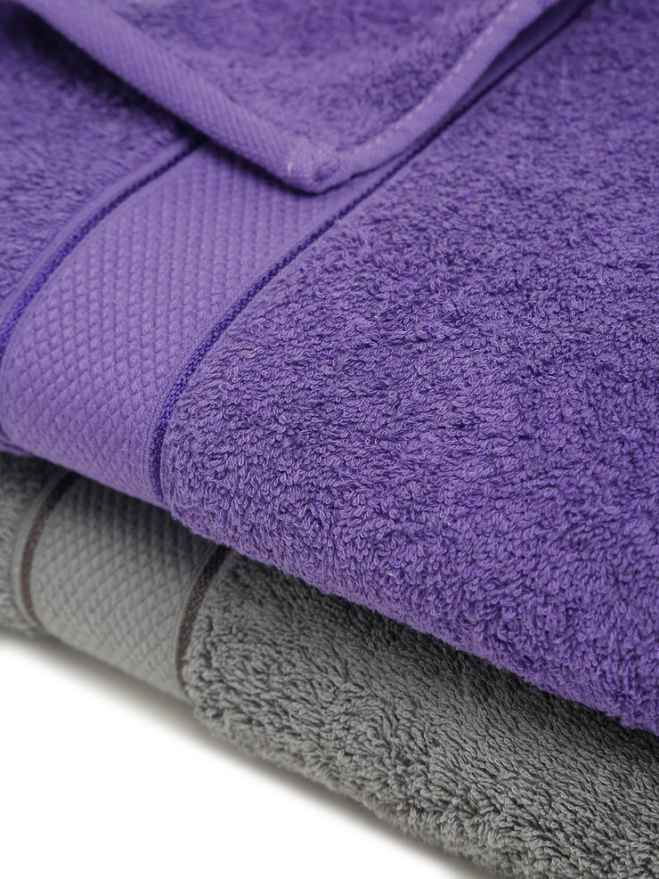 Creeva Grey & Violet 2 Pc Solid 525 GSM Bath Towel Set