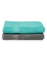 Creeva Grey & Sea Green 2 Pc Solid 525 GSM Bath Towel Set