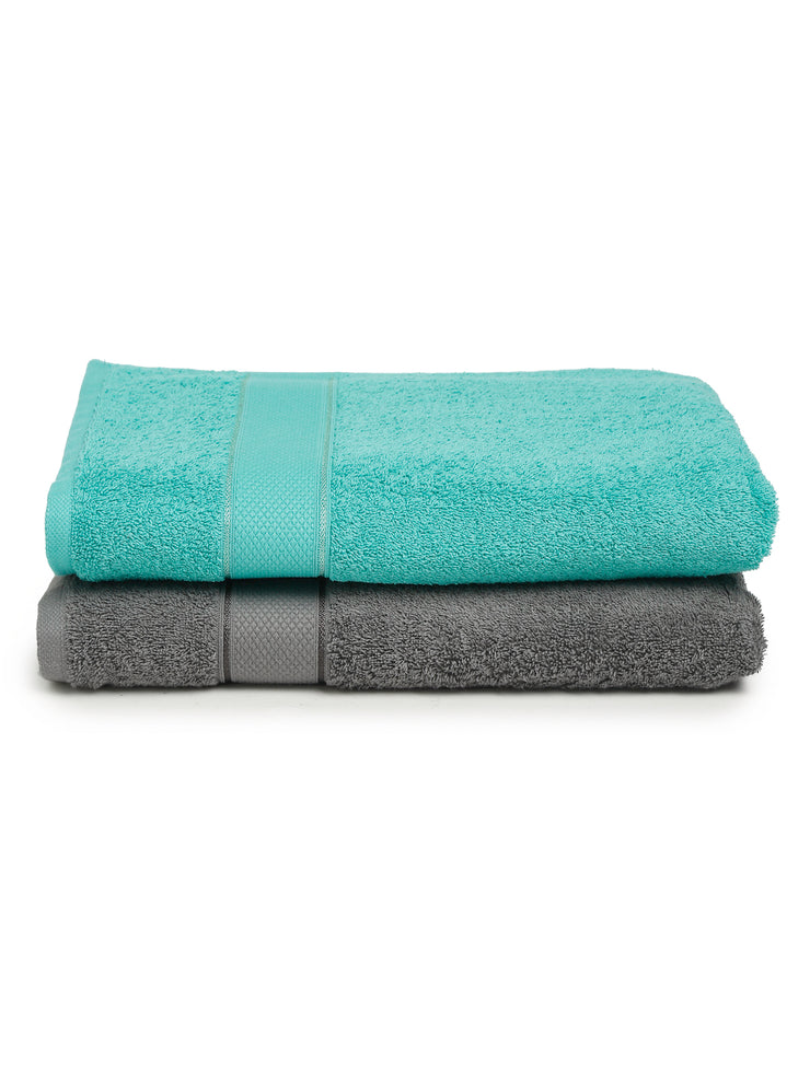 Creeva Grey & Sea Green 2 Pc Solid 525 GSM Bath Towel Set