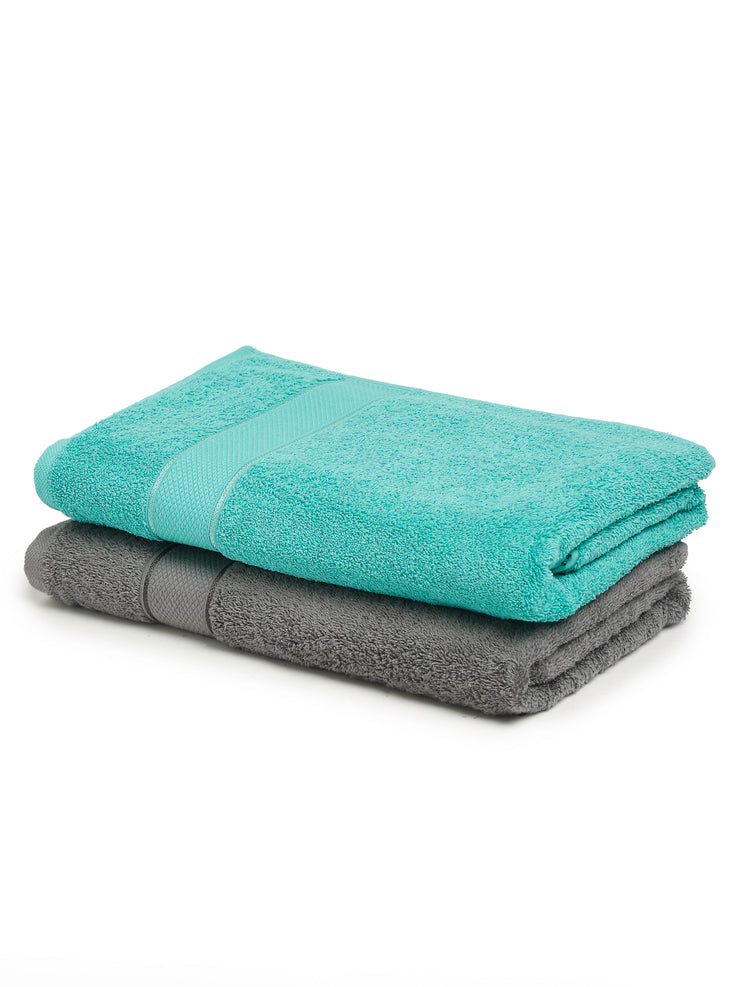 Creeva Grey & Sea Green 2 Pc Solid 525 GSM Bath Towel Set