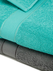Creeva Grey & Sea Green 2 Pc Solid 525 GSM Bath Towel Set