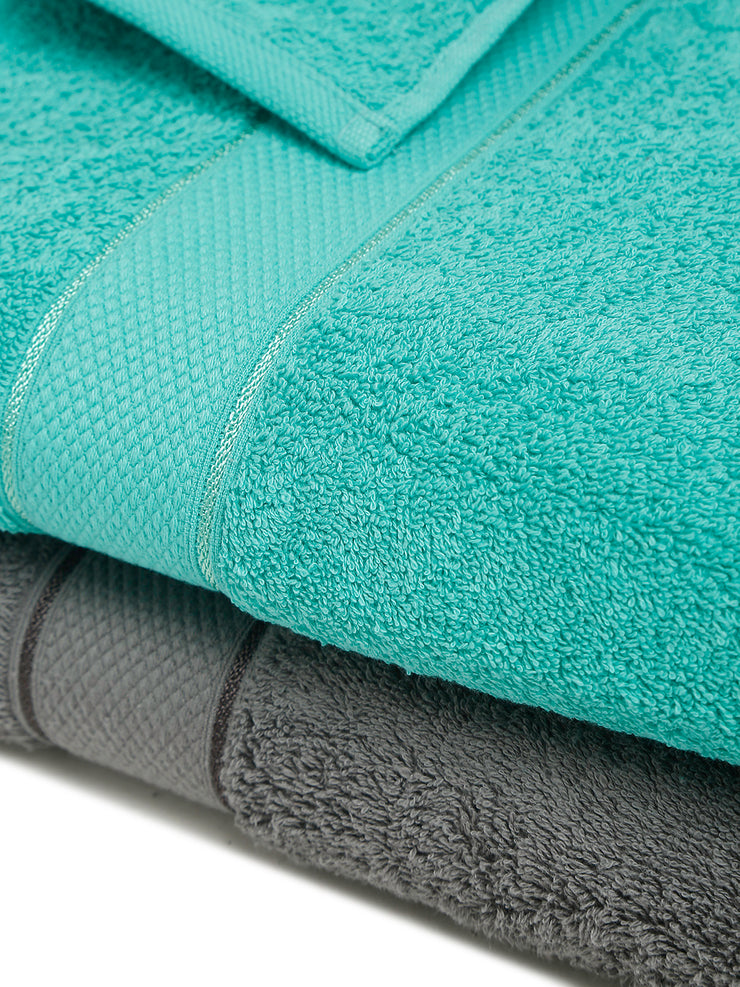 Creeva Grey & Sea Green 2 Pc Solid 525 GSM Bath Towel Set