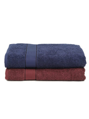 Creeva Wine & Navy 2 Pc Solid 525 GSM Bath Towel Set