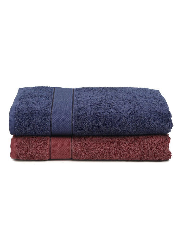 Creeva Wine & Navy 2 Pc Solid 525 GSM Bath Towel Set