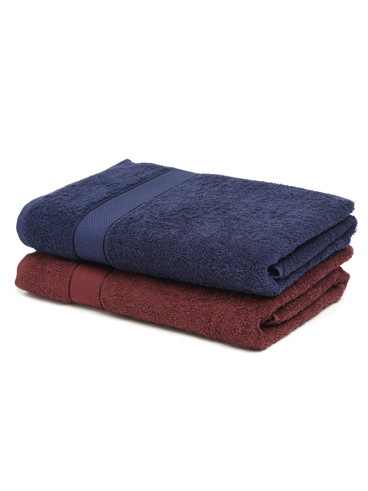 Creeva Wine & Navy 2 Pc Solid 525 GSM Bath Towel Set