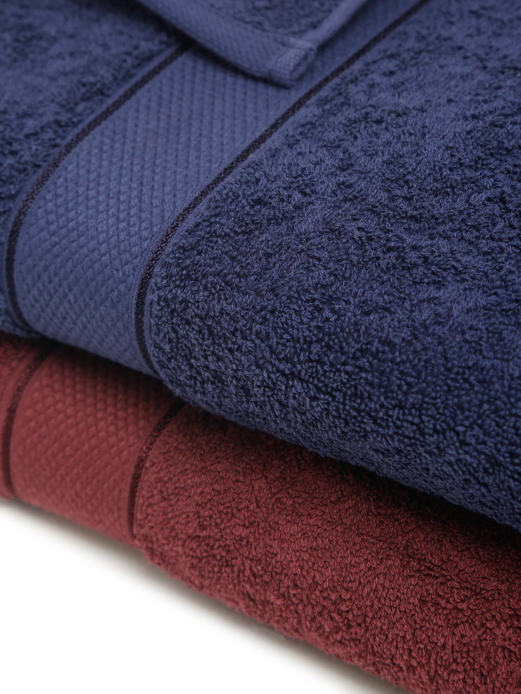 Creeva Wine & Navy 2 Pc Solid 525 GSM Bath Towel Set