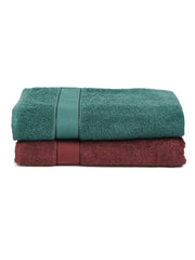 Creeva Wine & Dark Green 2 Pc Solid 525 GSM Bath Towel Set