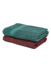 Creeva Wine & Dark Green 2 Pc Solid 525 GSM Bath Towel Set