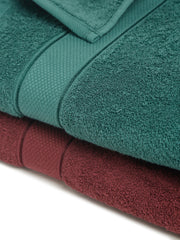 Creeva Wine & Dark Green 2 Pc Solid 525 GSM Bath Towel Set