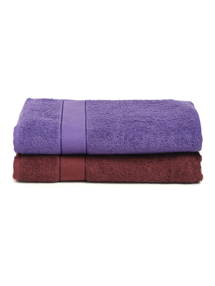 Creeva Wine & Violet 2 Pc Solid 525 GSM Bath Towel Set