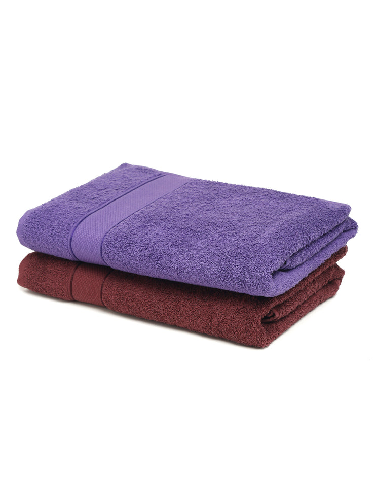 Creeva Wine & Violet 2 Pc Solid 525 GSM Bath Towel Set