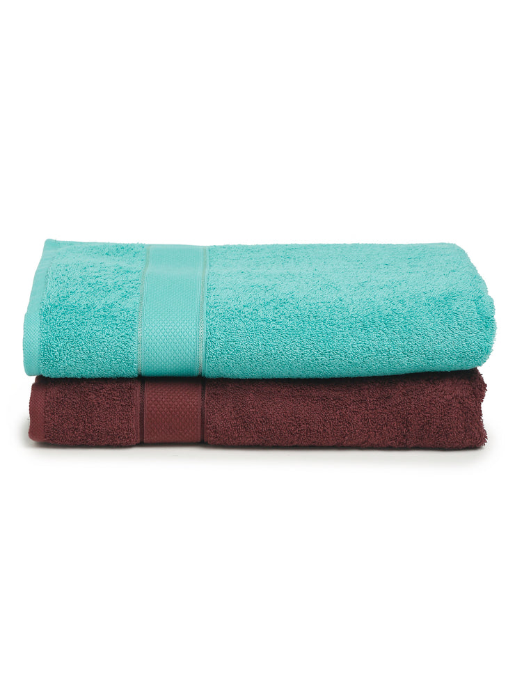 Creeva Wine & Sea Green 2 Pc Solid 525 GSM Bath Towel Set