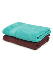 Creeva Wine & Sea Green 2 Pc Solid 525 GSM Bath Towel Set