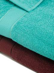Creeva Wine & Sea Green 2 Pc Solid 525 GSM Bath Towel Set