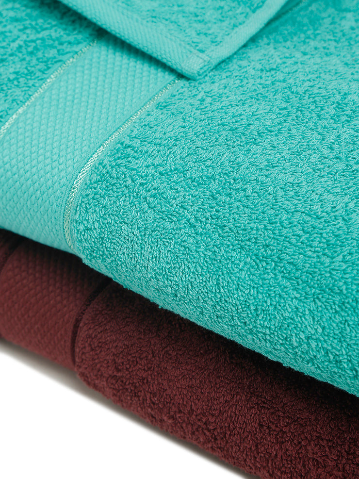 Creeva Wine & Sea Green 2 Pc Solid 525 GSM Bath Towel Set