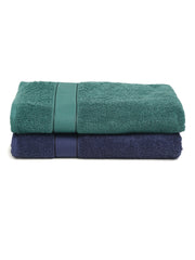 Creeva Navy & Dark Green 2 Pc Solid 525 GSM Bath Towel Set