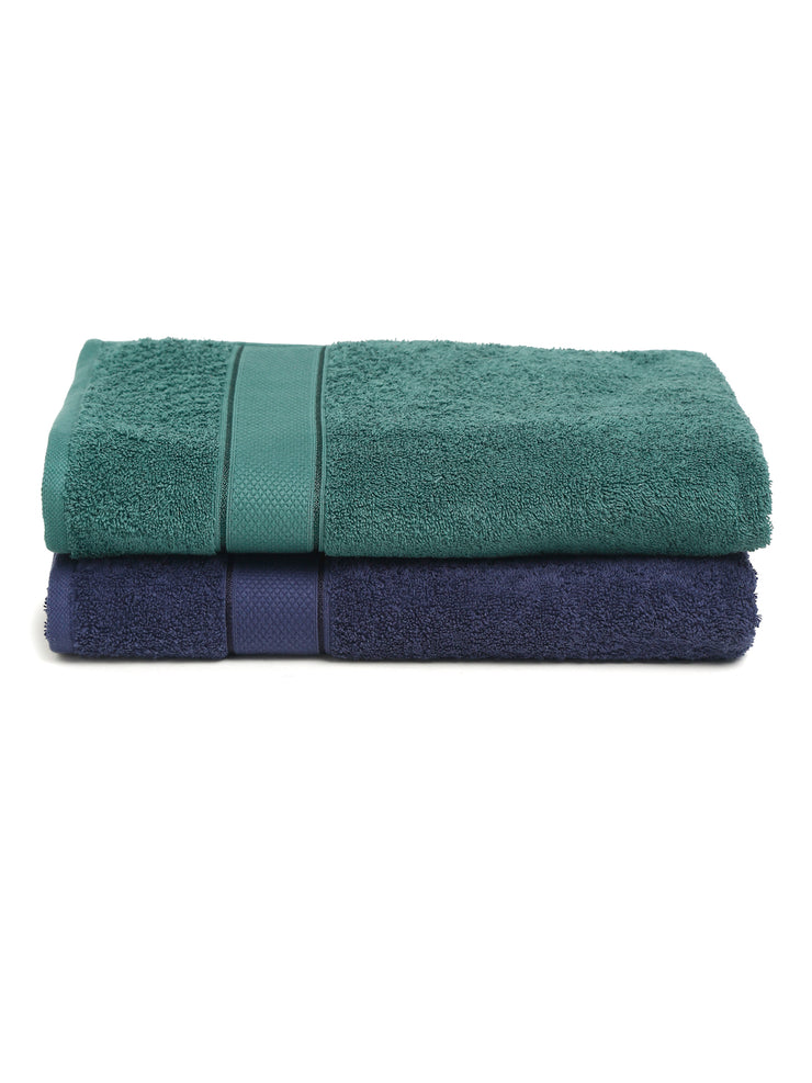 Creeva Navy & Dark Green 2 Pc Solid 525 GSM Bath Towel Set