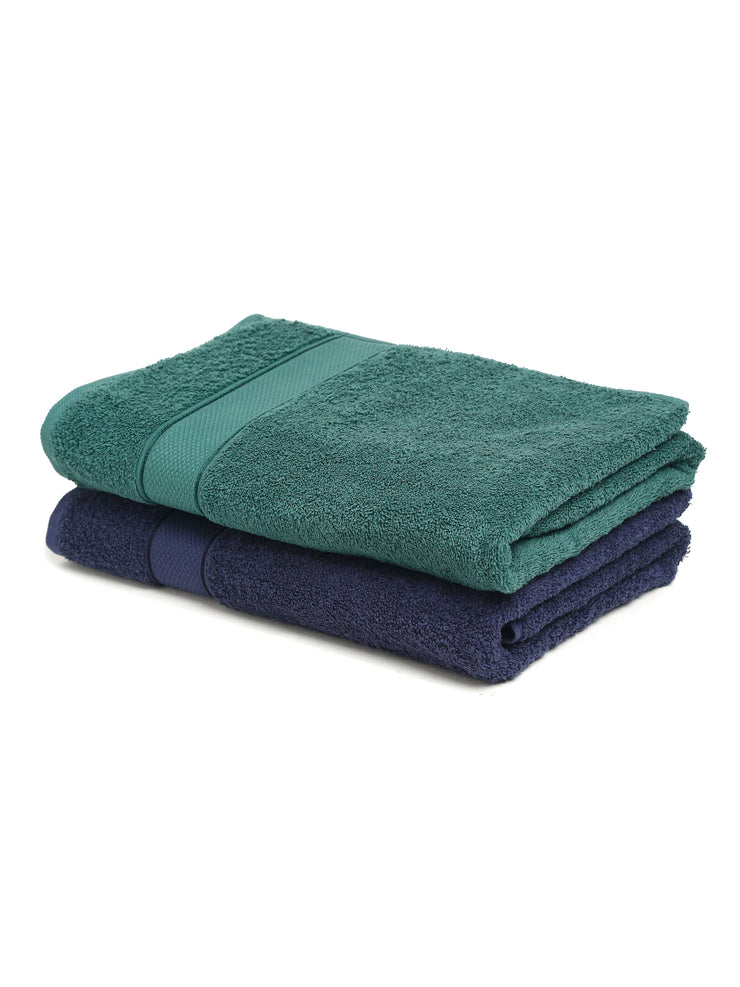 Creeva Navy & Dark Green 2 Pc Solid 525 GSM Bath Towel Set