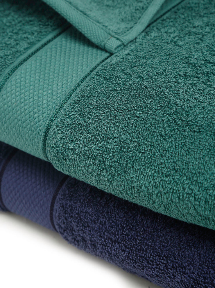 Creeva Navy & Dark Green 2 Pc Solid 525 GSM Bath Towel Set