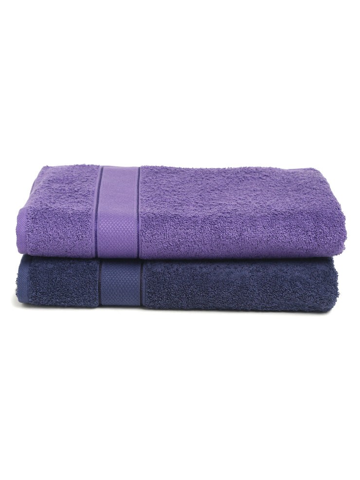 Creeva Navy & Violet 2 Pc Solid 525 GSM Bath Towel Set