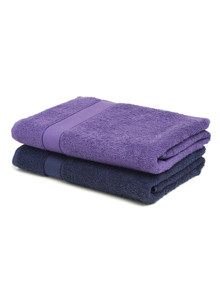 Creeva Navy & Violet 2 Pc Solid 525 GSM Bath Towel Set