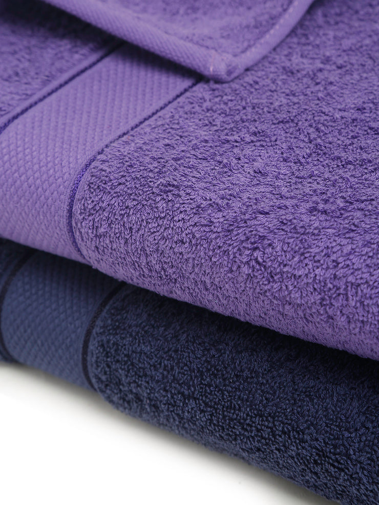 Creeva Navy & Violet 2 Pc Solid 525 GSM Bath Towel Set