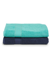 Creeva Navy & Sea Green 2 Pc Solid 525 GSM Bath Towel Set