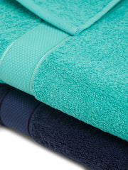 Creeva Navy & Sea Green 2 Pc Solid 525 GSM Bath Towel Set