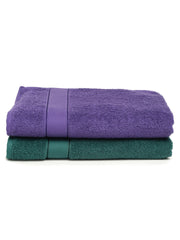 Creeva Dark Green & Violet 2 Pc Solid 525 GSM Bath Towel Set