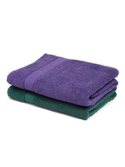 Creeva Dark Green & Violet 2 Pc Solid 525 GSM Bath Towel Set