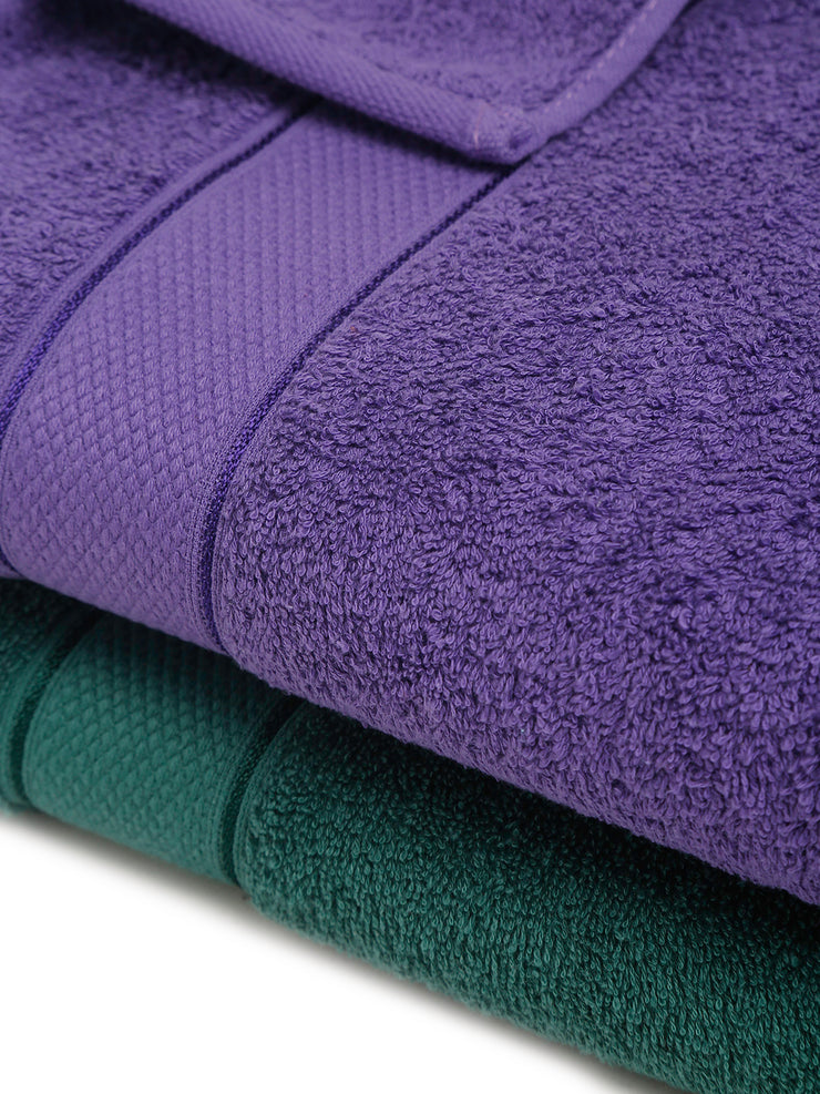 Creeva Dark Green & Violet 2 Pc Solid 525 GSM Bath Towel Set