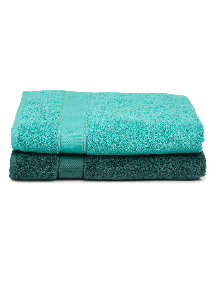 Creeva Dark Green & Sea Green 2 Pc Solid 525 GSM Bath Towel Set