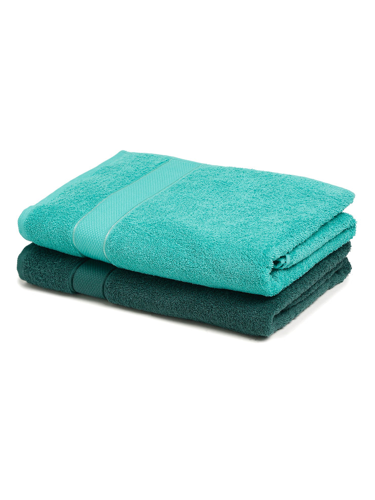 Creeva Dark Green & Sea Green 2 Pc Solid 525 GSM Bath Towel Set
