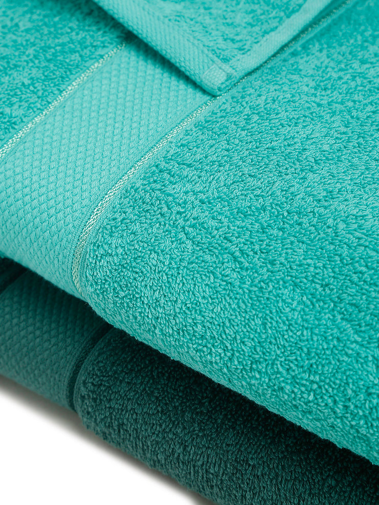 Creeva Dark Green & Sea Green 2 Pc Solid 525 GSM Bath Towel Set