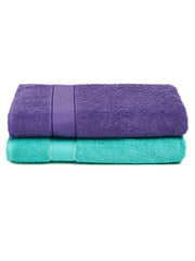 Creeva Sea Green & Violet 2 Pc Solid 525 GSM Bath Towel Set