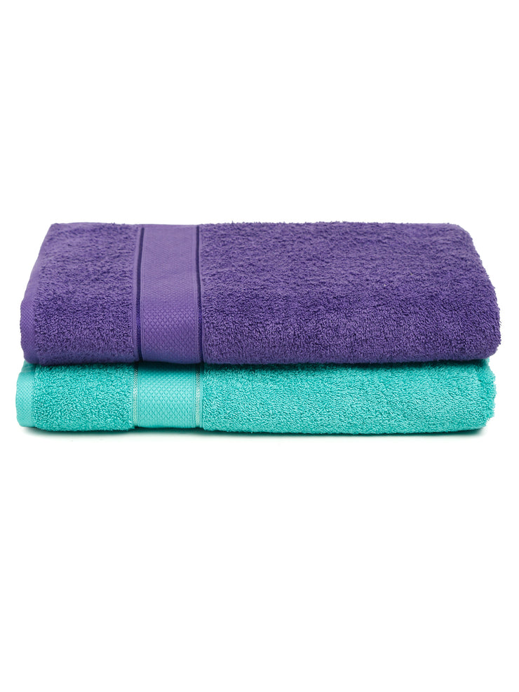 Creeva Sea Green & Violet 2 Pc Solid 525 GSM Bath Towel Set